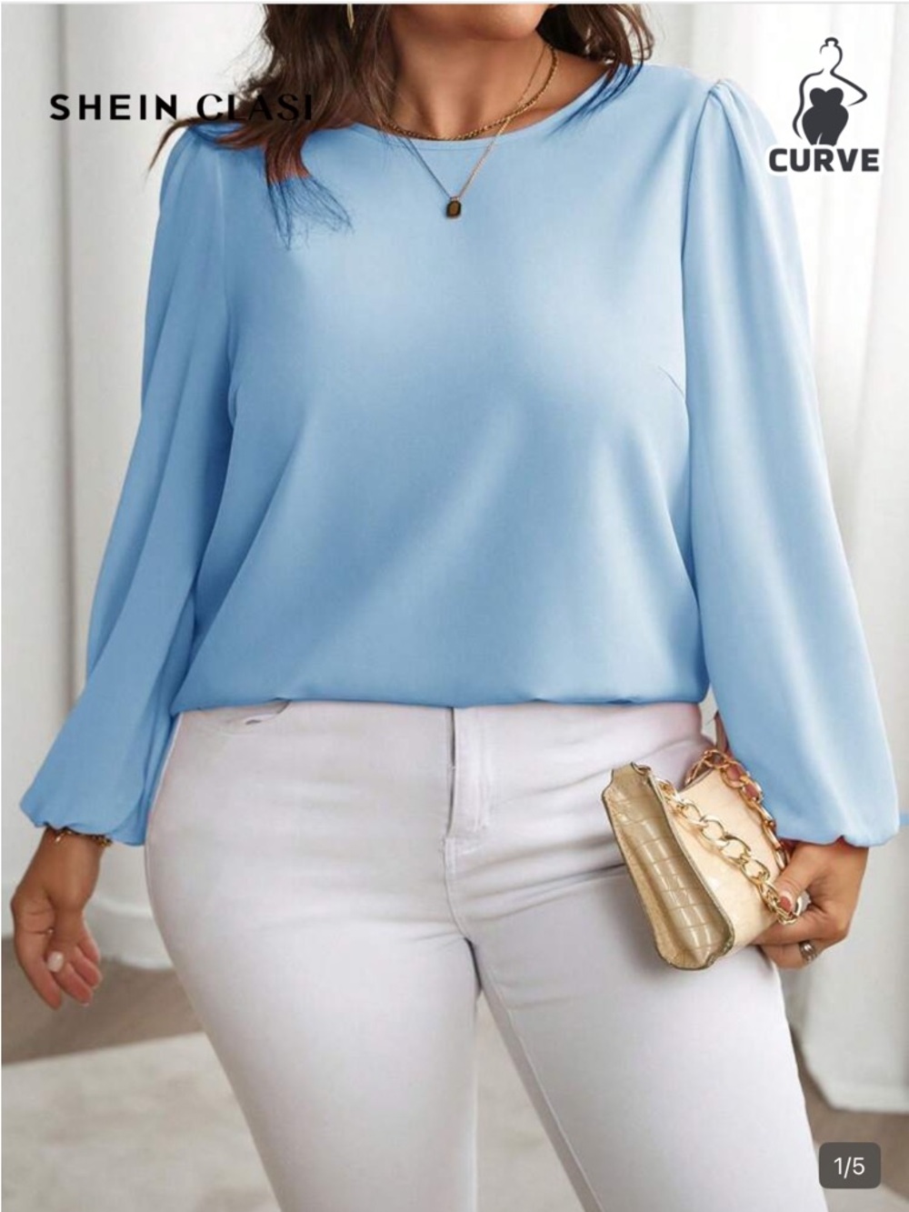 Shein Light Blue Pullover Blouse Size 3XL - Picture 4 of 9